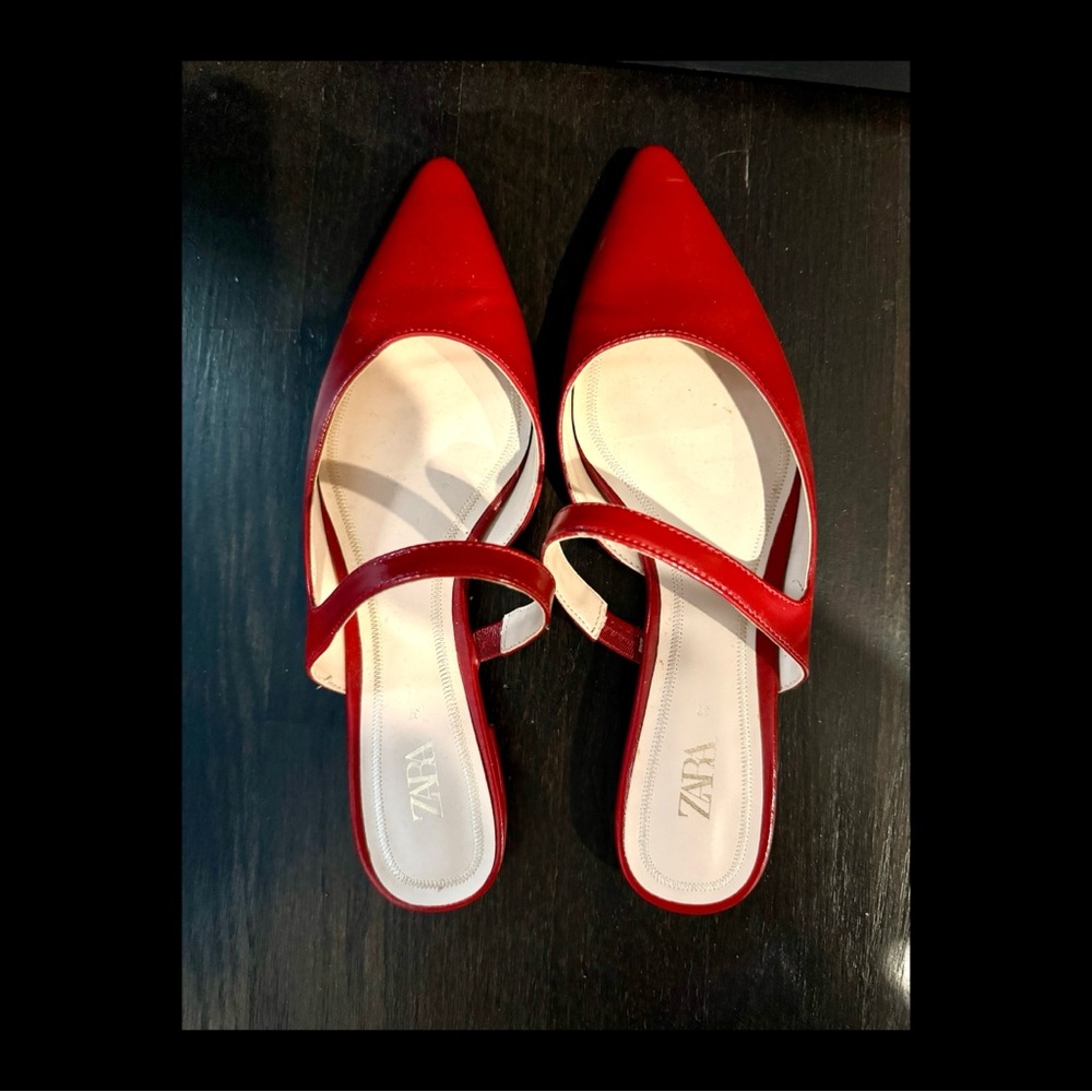 Zara Red Flat Slip-On Women's Shoes